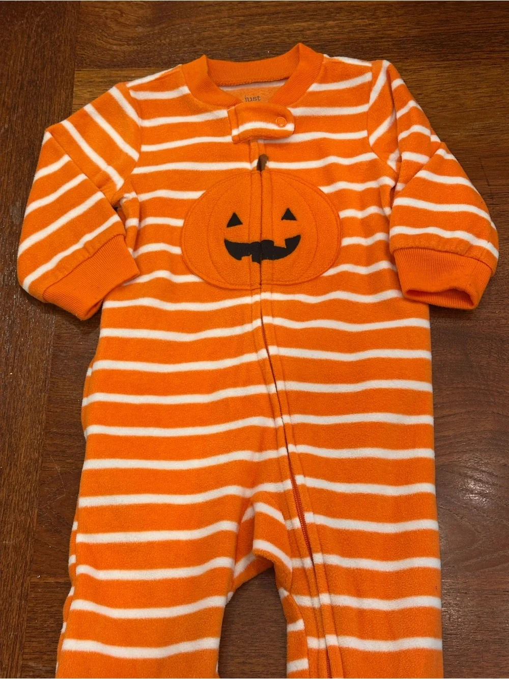 EUC Carters Orange Striped Pumpkin Footed One-Piece, 6 Months